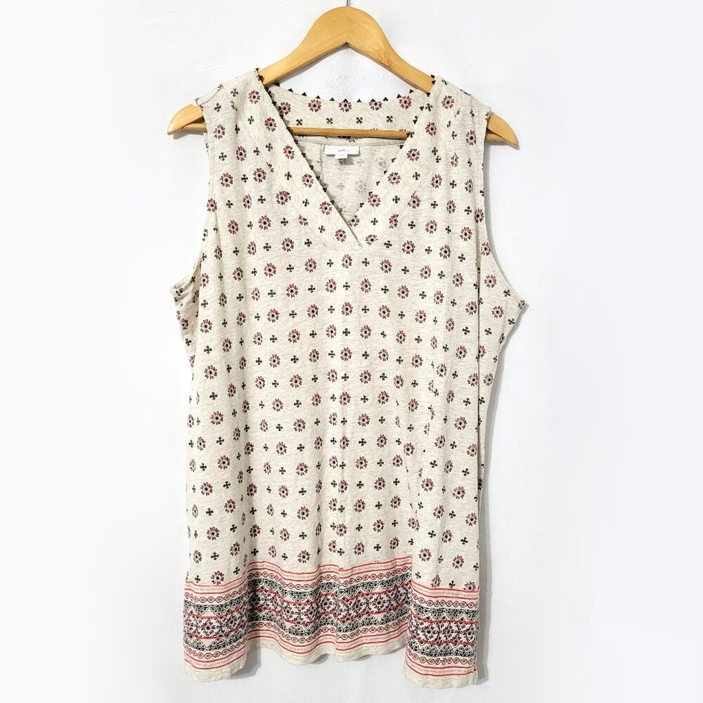 J Jill Womens Sleeveless V-Neck Tunic Size 2X Floral Geometric Print Artsy Boho